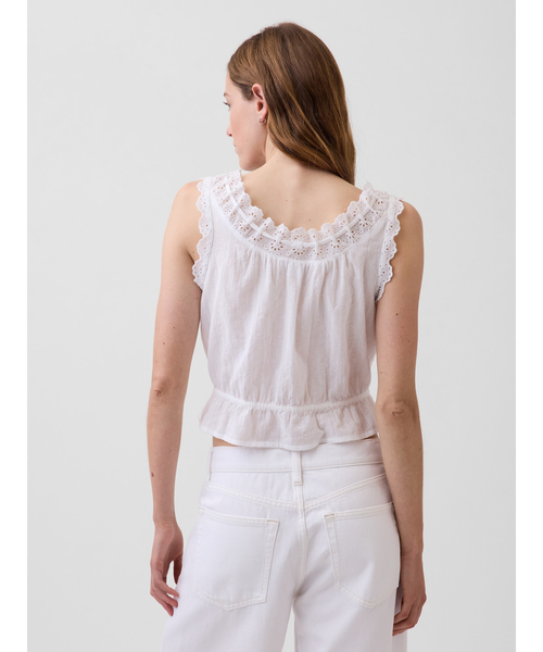 GAP(ギャップ)の「アイレット フロントタイ クロップド ペプラム トップス(シャツ/ブラウス・レディース・ホワイト/ブルー・S/L/M/XS/XXS)」の10枚目の写真