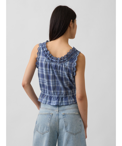 GAP(ギャップ)の「アイレット フロントタイ クロップド ペプラム トップス(シャツ/ブラウス・レディース・ホワイト/ブルー・S/L/M/XS/XXS)」の11枚目の写真