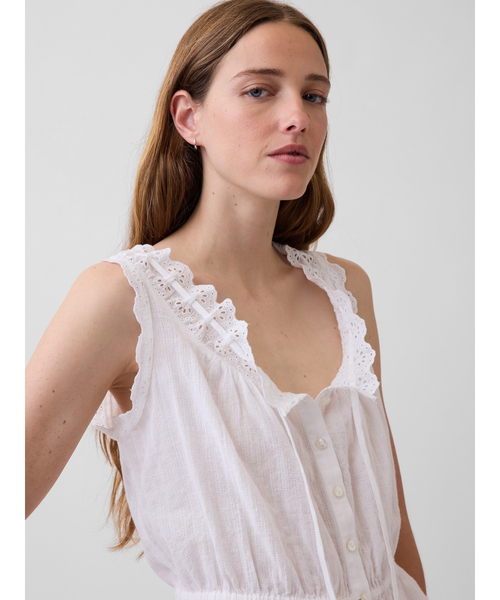 GAP(ギャップ)の「アイレット フロントタイ クロップド ペプラム トップス(シャツ/ブラウス・レディース・ホワイト/ブルー・S/L/M/XS/XXS)」の12枚目の写真