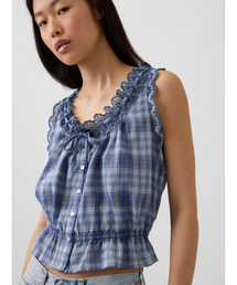 GAP | アイレット フロントタイ クロップド ペプラム トップス(シャツ/ブラウス)