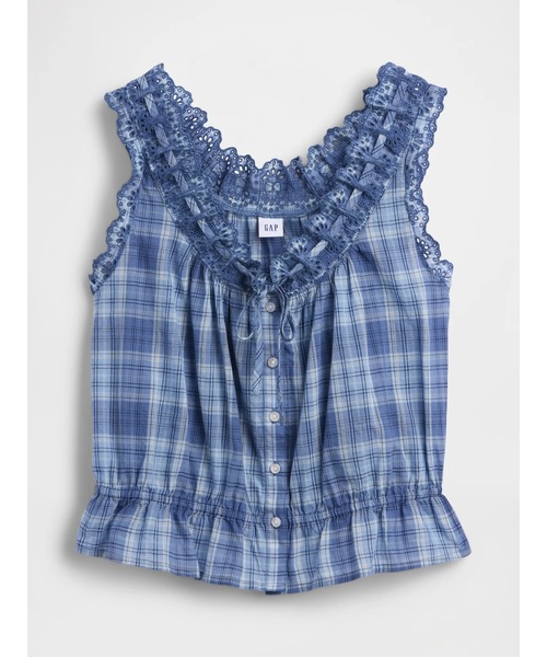 GAP(ギャップ)の「アイレット フロントタイ クロップド ペプラム トップス(シャツ/ブラウス・レディース・ホワイト/ブルー・S/L/M/XS/XXS)」の5枚目の写真