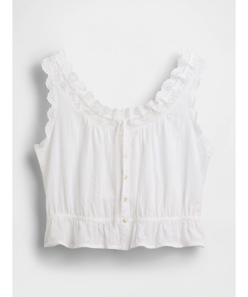 GAP(ギャップ)の「アイレット フロントタイ クロップド ペプラム トップス(シャツ/ブラウス・レディース・ホワイト/ブルー・S/L/M/XS/XXS)」の6枚目の写真