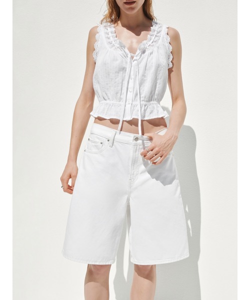 GAP(ギャップ)の「アイレット フロントタイ クロップド ペプラム トップス(シャツ/ブラウス・レディース・ホワイト/ブルー・S/L/M/XS/XXS)」の7枚目の写真