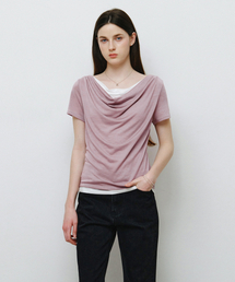 ドレープネックレイヤード半袖TシャツラベンダーMDTS094LAVENDER