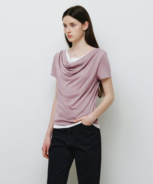 MONGDOL(モンドル)の「ドレープネックレイヤード半袖TシャツラベンダーMDTS094LAVENDER(Tシャツ/カットソー・レディース・その他・F)」の3枚目の写真
