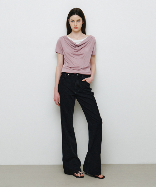 MONGDOL(モンドル)の「ドレープネックレイヤード半袖TシャツラベンダーMDTS094LAVENDER(Tシャツ/カットソー・レディース・その他・F)」の4枚目の写真