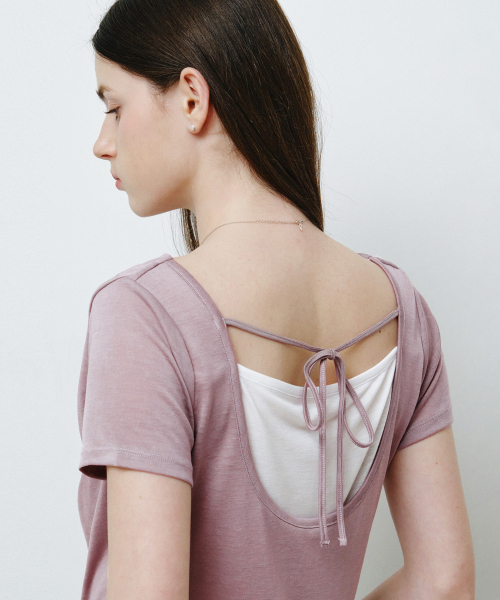 MONGDOL(モンドル)の「ドレープネックレイヤード半袖TシャツラベンダーMDTS094LAVENDER(Tシャツ/カットソー・レディース・その他・F)」の5枚目の写真