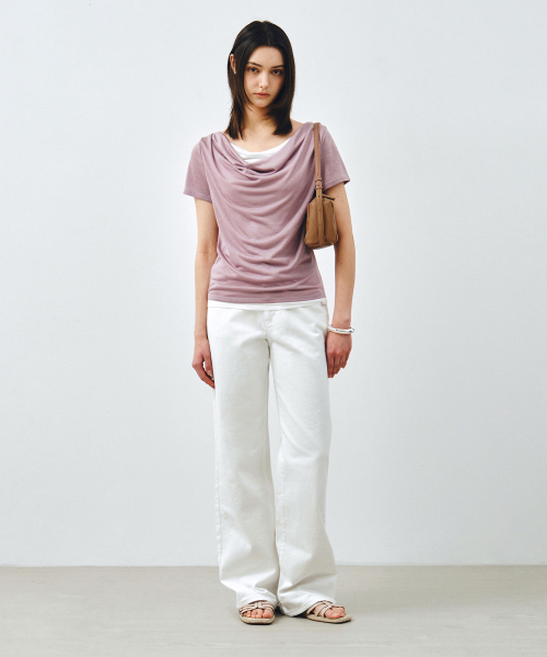 MONGDOL(モンドル)の「ドレープネックレイヤード半袖TシャツラベンダーMDTS094LAVENDER(Tシャツ/カットソー・レディース・その他・F)」の6枚目の写真