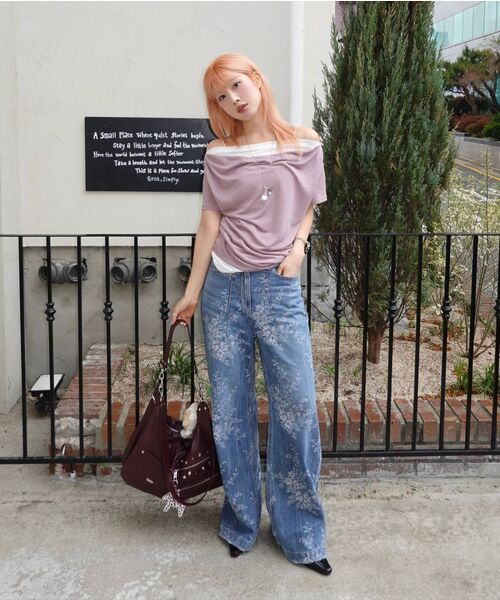 MONGDOL(モンドル)の「ドレープネックレイヤード半袖TシャツラベンダーMDTS094LAVENDER(Tシャツ/カットソー・レディース・その他・F)」の2枚目の写真