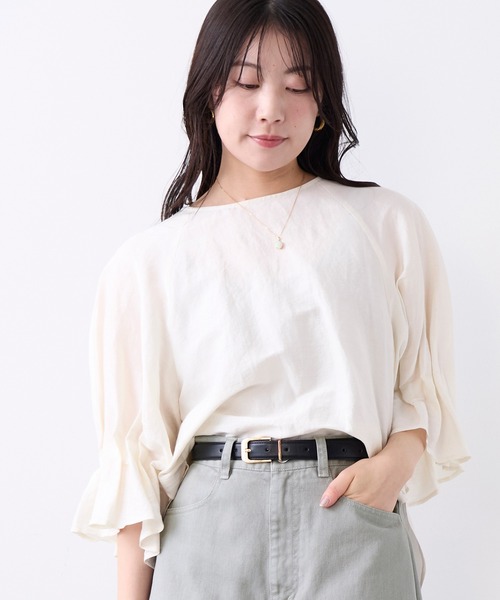 MICA&DEAL（マイカ＆ディール）の「タックスリーブブラウス〈セットアップ対応〉（シャツ/ブラウス・レディース・オフホワイト/チャコールグレー/ブラウン・FREE）」の4枚目の写真