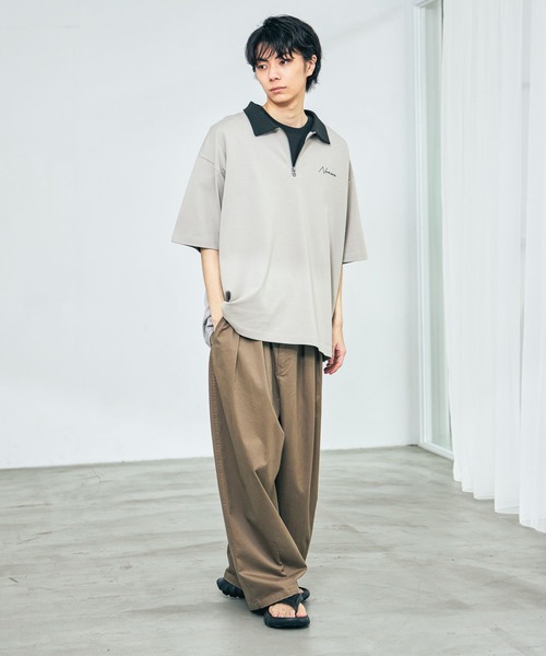 LAKOLE（ラコレ）の「ポンチハーフZIPポロ / 638243（Tシャツ/カットソー・メンズ・ブラック/ダークオリーブ/ライトグレー・MEDIUM/LARGE/X-LARGE）」の4枚目の写真