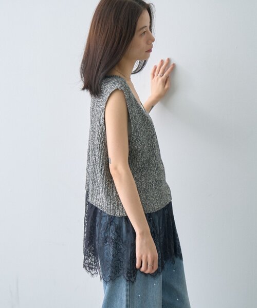 CIAOPANIC TYPY(チャオパニックティピー)の「新色追加!【前後2WAY/全方位着映え♪】裾レースメランジベスト(ベスト・レディース・ベージュ/グレー/アイボリー/ブラウン/ブラック/カーキ・ONE SIZE)」の22枚目の写真