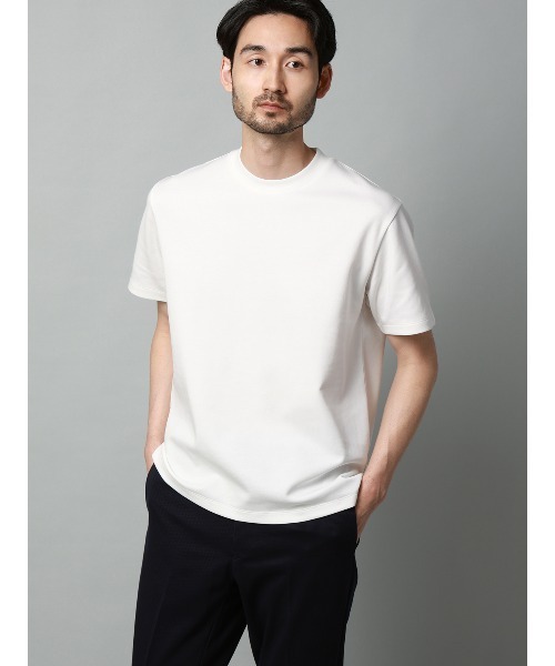 SUIT SQUARE(スーツスクエア)の「Tシャツ/半袖/ウォッシャブル/吸水速乾/UVカット/プレーティング天竺/無地(Tシャツ/カットソー・メンズ・ホワイト/ライトグレー/グリーン/ネイビー・S/M/L/LL)」の2枚目の写真