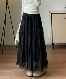 シアーティアードフレアロングスカート