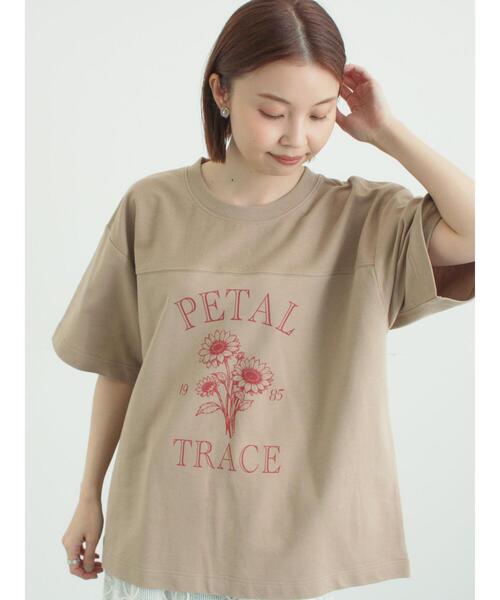 接触冷感】ミニ裏毛切替フラワープリントTシャツ（Tシャツ/カットソー