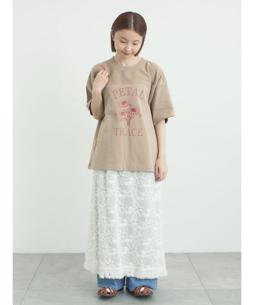 Samansa Mos2(サマンサ モスモス)の「【接触冷感】ミニ裏毛切替フラワープリントTシャツ(Tシャツ/カットソー・レディース・ベージュ/グレー/オフホワイト・F)」の22枚目の写真