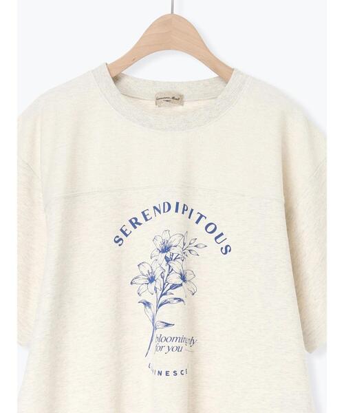 Samansa Mos2(サマンサ モスモス)の「【接触冷感】ミニ裏毛切替フラワープリントTシャツ(Tシャツ/カットソー・レディース・ベージュ/グレー/オフホワイト・F)」の8枚目の写真