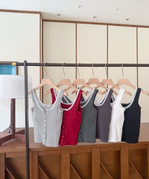 MAISON DE THERESE(メゾン ド テレーズ)の「6 色展開 レーストリム コットン キャミソール ブラトップ 着痩せ(キャミソール・レディース・レッド/ホワイト/ダークグレー/グレー/ブラック/アイボリー・FREE)」の15枚目の写真