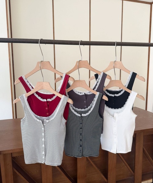 MAISON DE THERESE(メゾン ド テレーズ)の「6 色展開 レーストリム コットン キャミソール ブラトップ 着痩せ(キャミソール・レディース・レッド/ホワイト/ダークグレー/グレー/ブラック/アイボリー・FREE)」の16枚目の写真