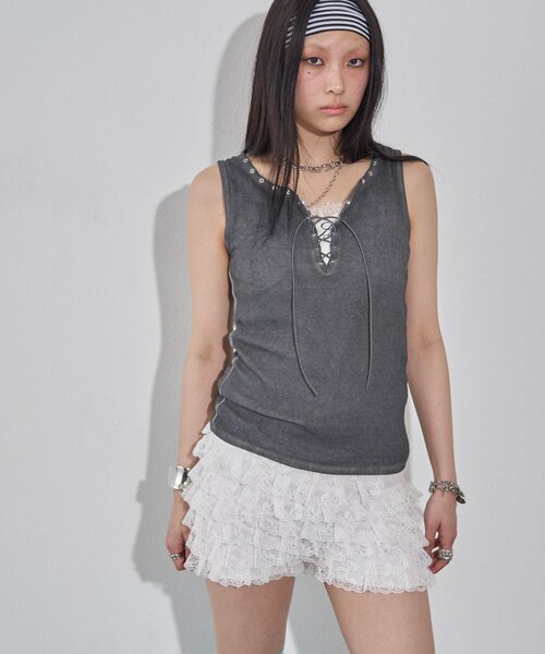 WHO'S WHO gallery(フーズフーギャラリー)の「プロセストレースアップノースリーブ(タンクトップ・レディース・ピンク/ブラック/アイボリー・FREE)」の11枚目の写真