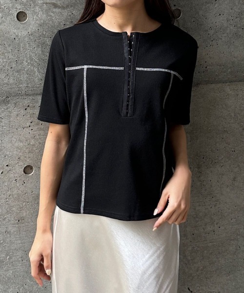 CIEL'AIR（シエルエアー）の「PIPING HOOK TOP（ﾊﾟｲﾋﾟﾝｸﾞﾎｯｸﾄｯﾌﾟ）（Tシャツ/カットソー・レディース・ブラック/アイボリー・FREE）」の22枚目の写真