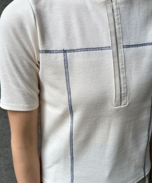 CIEL'AIR（シエルエアー）の「PIPING HOOK TOP（ﾊﾟｲﾋﾟﾝｸﾞﾎｯｸﾄｯﾌﾟ）（Tシャツ/カットソー・レディース・ブラック/アイボリー・FREE）」の14枚目の写真
