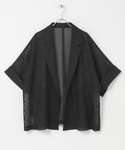 ITEMS URBANRESEARCH(アイテムズ アーバンリサーチ)の「メッシュ半袖ジャケット(ノーカラージャケット・レディース・ベージュ/ブラック・FREE)」の8枚目の写真