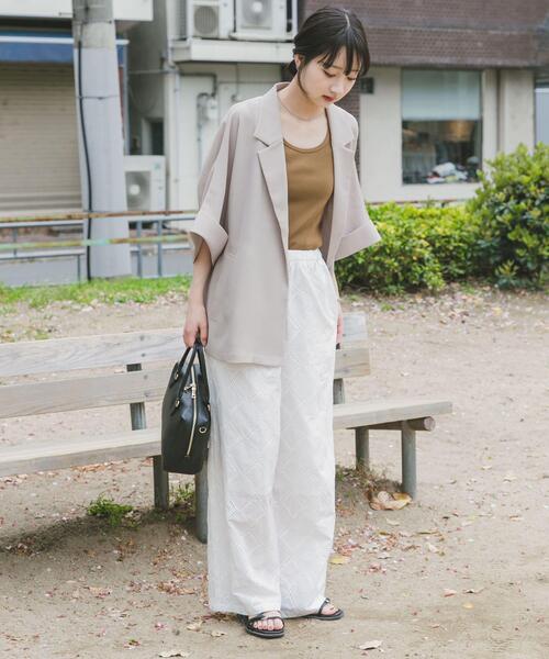 ITEMS URBANRESEARCH(アイテムズ アーバンリサーチ)の「メッシュ半袖ジャケット(ノーカラージャケット・レディース・ベージュ/ブラック・FREE)」の17枚目の写真