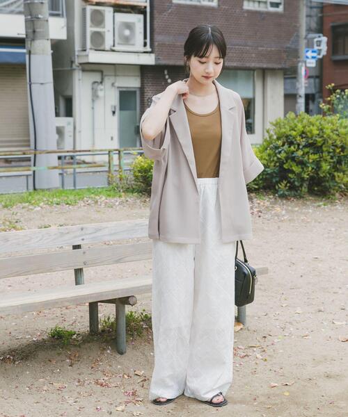 ITEMS URBANRESEARCH(アイテムズ アーバンリサーチ)の「メッシュ半袖ジャケット(ノーカラージャケット・レディース・ベージュ/ブラック・FREE)」の18枚目の写真