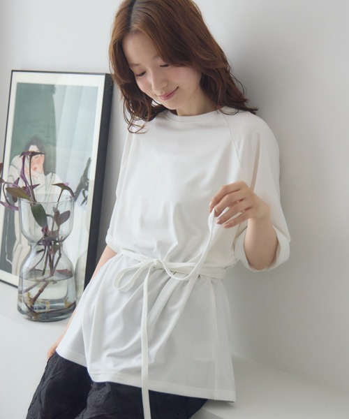 RETRO GIRL(レトロガール)の「ウエストリボンTEE(Tシャツ/カットソー・レディース・オフホワイト/ブルー/ピンク・FREE)」の2枚目の写真