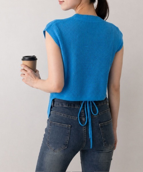 Miniministore(ミニミニストア)の「サマーニット バックリボン透け感トップス(Tシャツ/カットソー・レディース・ダークブルー/ホワイト/ライトブルー/ブラック・FREE)」の4枚目の写真