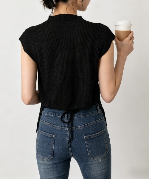 Miniministore(ミニミニストア)の「サマーニット バックリボン透け感トップス(Tシャツ/カットソー・レディース・ダークブルー/ホワイト/ライトブルー/ブラック・FREE)」の3枚目の写真