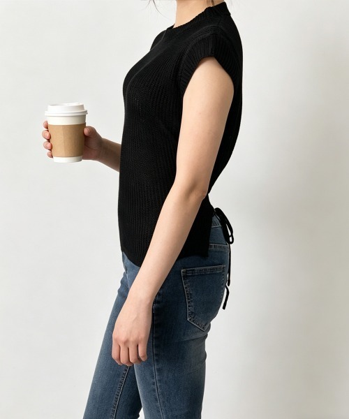 Miniministore(ミニミニストア)の「サマーニット バックリボン透け感トップス(Tシャツ/カットソー・レディース・ダークブルー/ホワイト/ライトブルー/ブラック・FREE)」の9枚目の写真