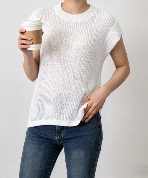 Miniministore(ミニミニストア)の「サマーニット バックリボン透け感トップス(Tシャツ/カットソー・レディース・ダークブルー/ホワイト/ライトブルー/ブラック・FREE)」の12枚目の写真