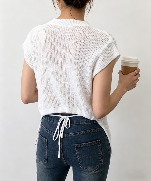 Miniministore(ミニミニストア)の「サマーニット バックリボン透け感トップス(Tシャツ/カットソー・レディース・ダークブルー/ホワイト/ライトブルー/ブラック・FREE)」の14枚目の写真