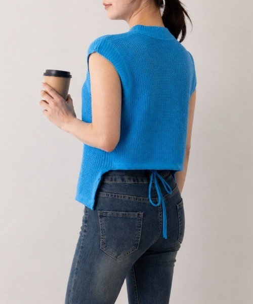 Miniministore(ミニミニストア)の「サマーニット バックリボン透け感トップス(Tシャツ/カットソー・レディース・ダークブルー/ホワイト/ライトブルー/ブラック・FREE)」の16枚目の写真