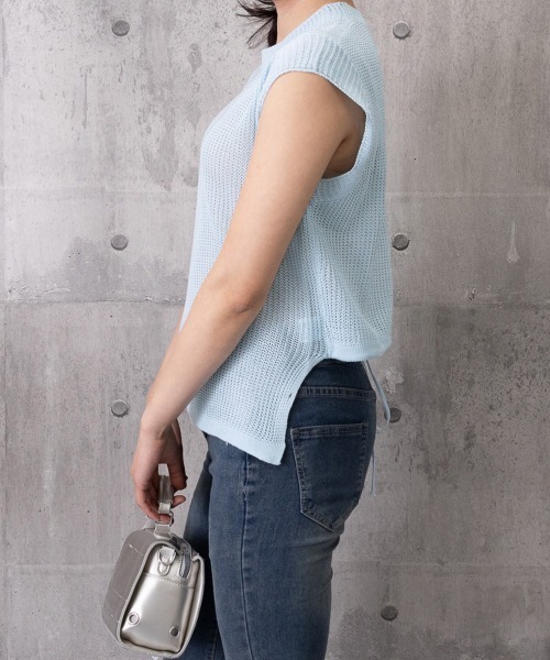 Miniministore(ミニミニストア)の「サマーニット バックリボン透け感トップス(Tシャツ/カットソー・レディース・ダークブルー/ホワイト/ライトブルー/ブラック・FREE)」の19枚目の写真