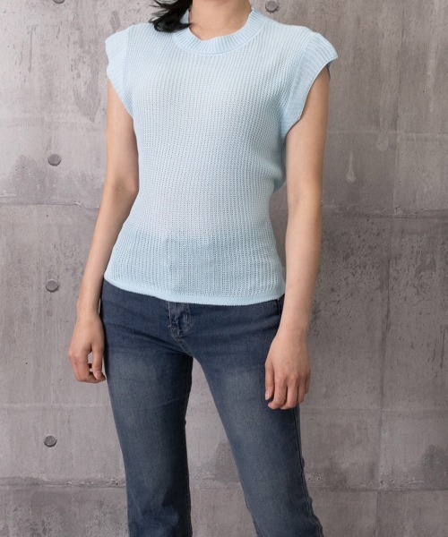 Miniministore(ミニミニストア)の「サマーニット バックリボン透け感トップス(Tシャツ/カットソー・レディース・ダークブルー/ホワイト/ライトブルー/ブラック・FREE)」の21枚目の写真
