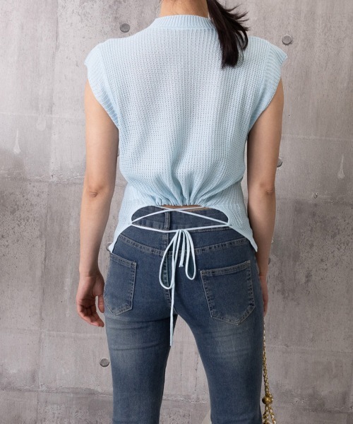Miniministore(ミニミニストア)の「サマーニット バックリボン透け感トップス(Tシャツ/カットソー・レディース・ダークブルー/ホワイト/ライトブルー/ブラック・FREE)」の22枚目の写真