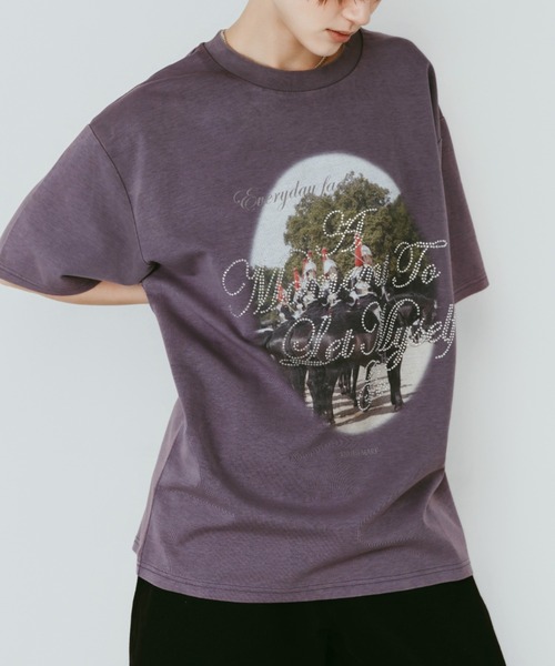 Knuth Marf(クヌースマーフ)の「rhinestone graphic tee(unisex)(Tシャツ/カットソー・レディース・ベージュ/パープル/ブラック・FREE)」の1枚目の写真