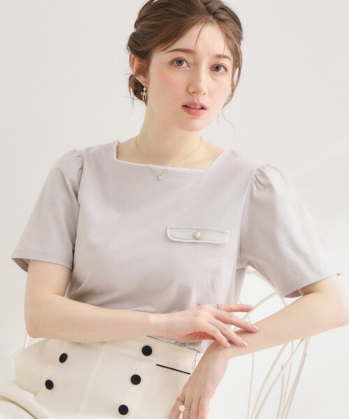 couture brooch(クチュールブローチ)の「【接触冷感・UVカット・洗える】マリンコードTシャツ(Tシャツ/カットソー・レディース・グレー/オフホワイト/ネイビー・42/40/38/36)」の2枚目の写真