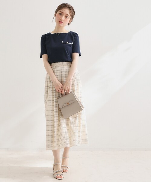 couture brooch(クチュールブローチ)の「【接触冷感・UVカット・洗える】マリンコードTシャツ(Tシャツ/カットソー・レディース・グレー/オフホワイト/ネイビー・42/40/38/36)」の7枚目の写真