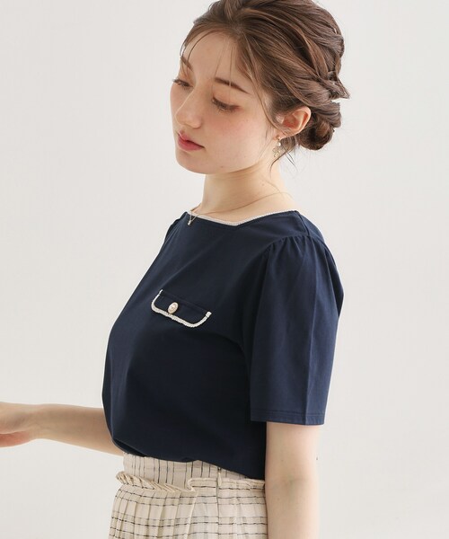 couture brooch(クチュールブローチ)の「【接触冷感・UVカット・洗える】マリンコードTシャツ(Tシャツ/カットソー・レディース・グレー/オフホワイト/ネイビー・42/40/38/36)」の12枚目の写真