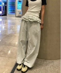 フリルデザインストライプパンツ