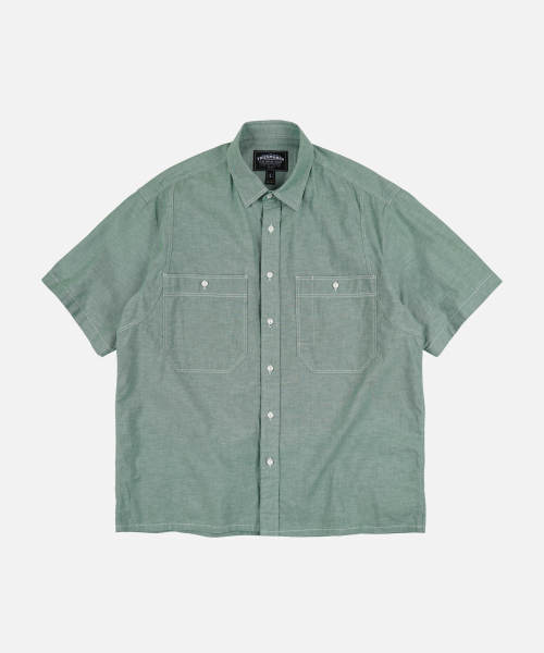 FRIZMWORKS(フリズムワークス)の「CHAMBRAY BIG POCKET HALF SHIRT _ GREEN(シャツ/ブラウス・メンズ・その他・SMALL/MEDIUM/LARGE/X-LARGE)」の1枚目の写真