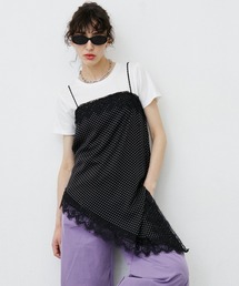 Dot Pattern Asymmetry Lace Camisole Dress/ドット柄アシンメトリーレースキャミワンピース