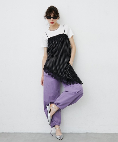 uyu.(ウユ)の「Dot Pattern Asymmetry Lace Camisole Dress/ドット柄アシンメトリーレースキャミワンピース(キャミソール・レディース・ホワイト/ブラック・FREE)」の17枚目の写真