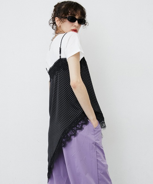 uyu.(ウユ)の「Dot Pattern Asymmetry Lace Camisole Dress/ドット柄アシンメトリーレースキャミワンピース(キャミソール・レディース・ホワイト/ブラック・FREE)」の20枚目の写真