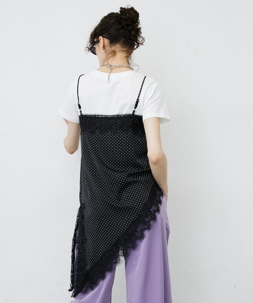 uyu.(ウユ)の「Dot Pattern Asymmetry Lace Camisole Dress/ドット柄アシンメトリーレースキャミワンピース(キャミソール・レディース・ホワイト/ブラック・FREE)」の21枚目の写真