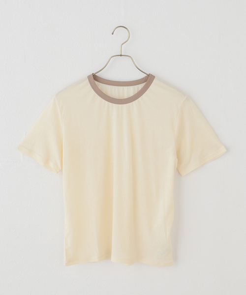 JOURNAL STANDARD relume(ジャーナルスタンダード レリューム)の「クルーネックシアーリンガーTEE(Tシャツ/カットソー・レディース・アイボリー/ブラウン・FREE)」の1枚目の写真